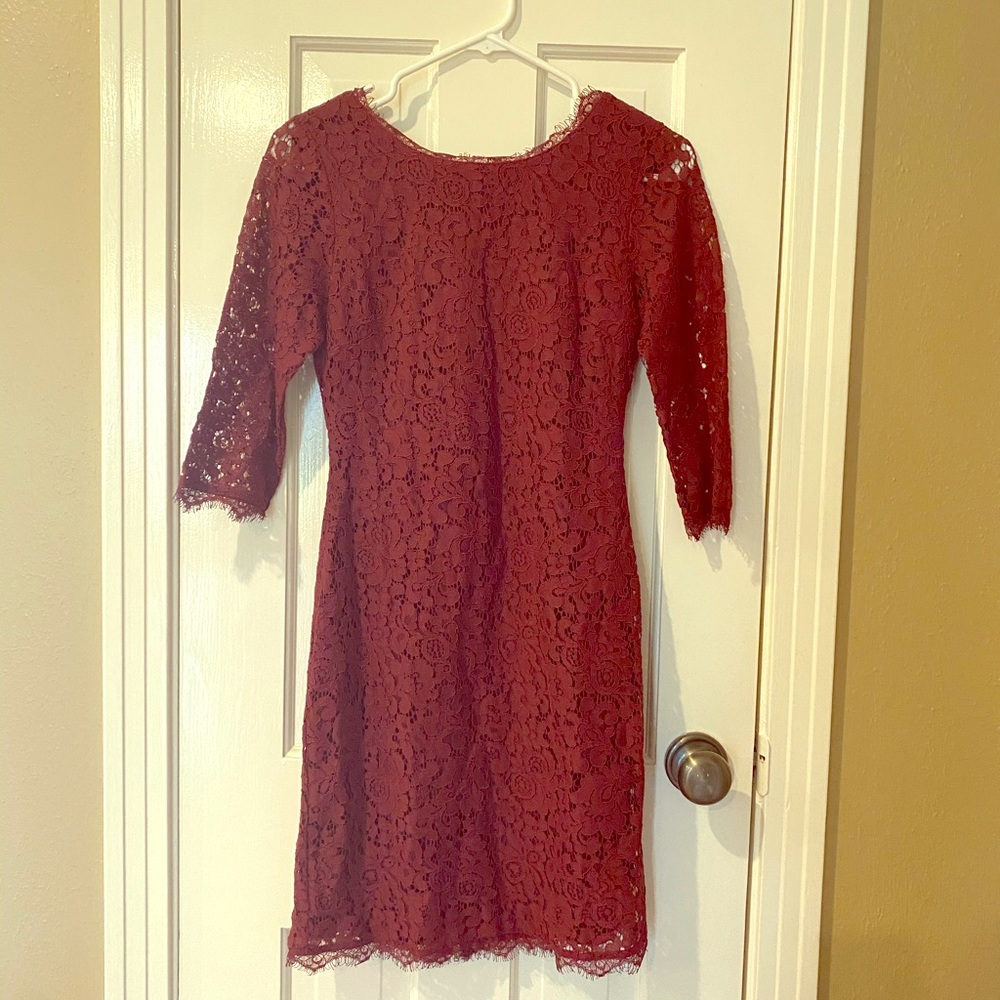 Burgundy lace sleeve dress